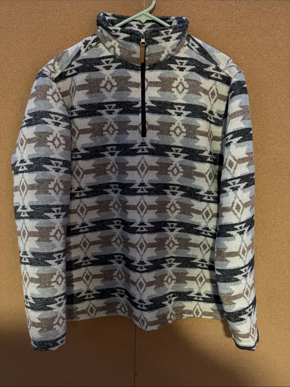 Aztec Pattern Half-Zip Fleece Pullover Jacket - Gray & Tan